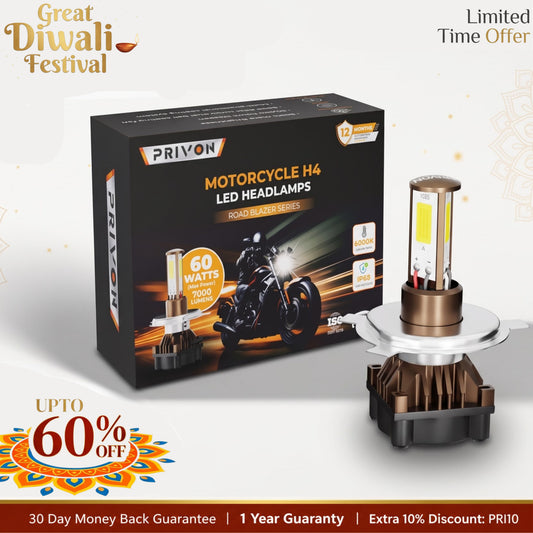 PRIVON 60W LED Headlight Bulb for Bike | 7000 LM, 6000k (White) IP68 Waterproof | Plug & Play | 1 Year Warranty