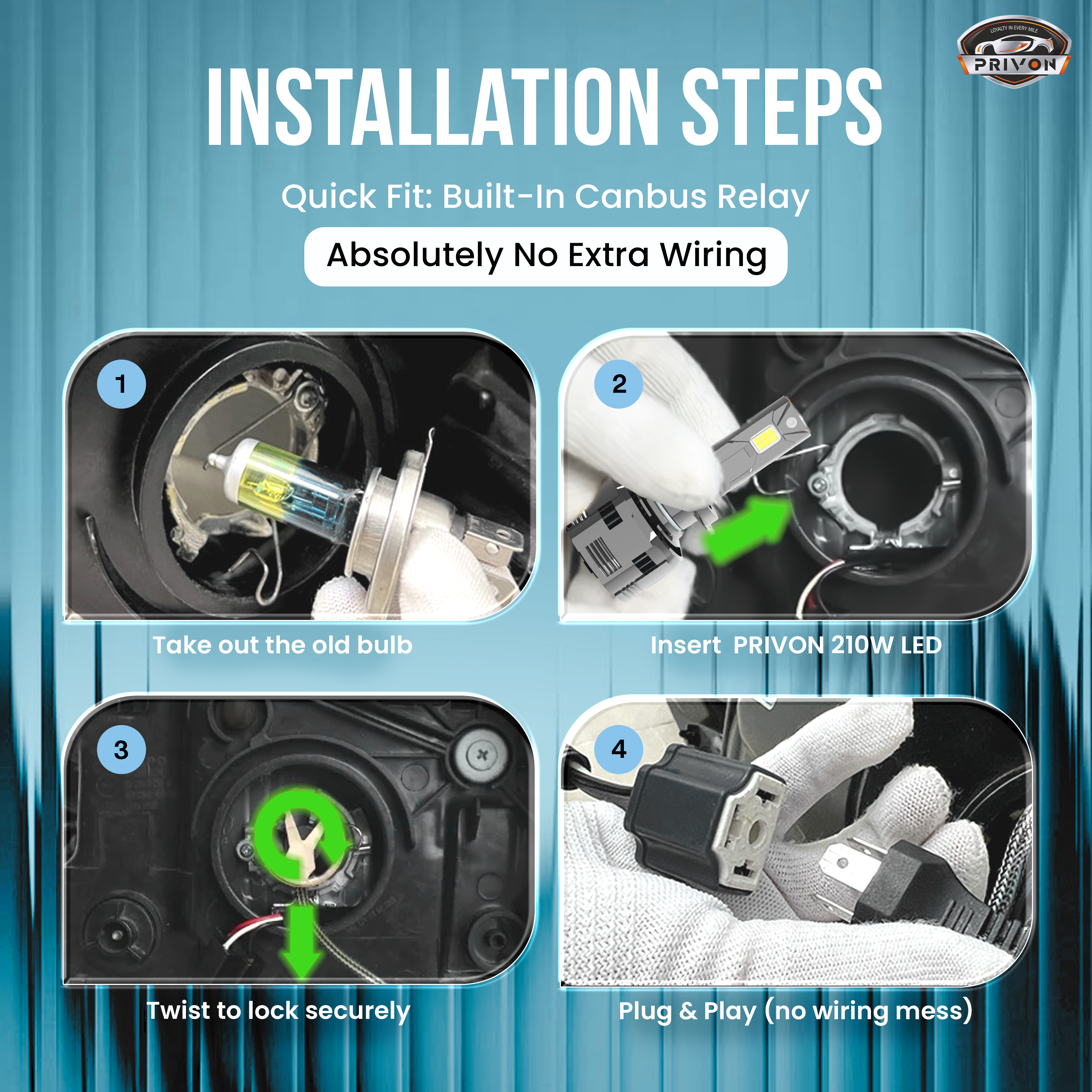 210W white LED Headlight bulb for car | 21000LM | 6500k | 02 years replacement guarantee