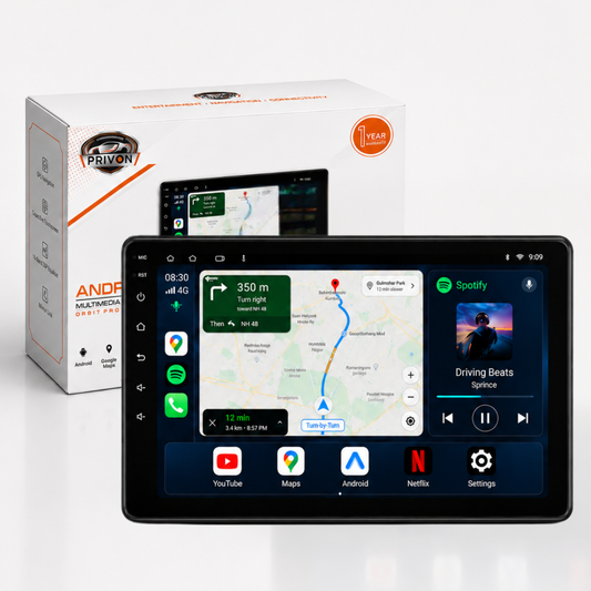 PRIVON 9 inch Android Multimedia Player for Car – Android 15 | Wireless Android Auto & Apple CarPlay | 1080p Full HD | 16-Band DSP | Car-Specific Frame Included | 1-Year Warranty | GPS, Bluetooth & Wi-Fi