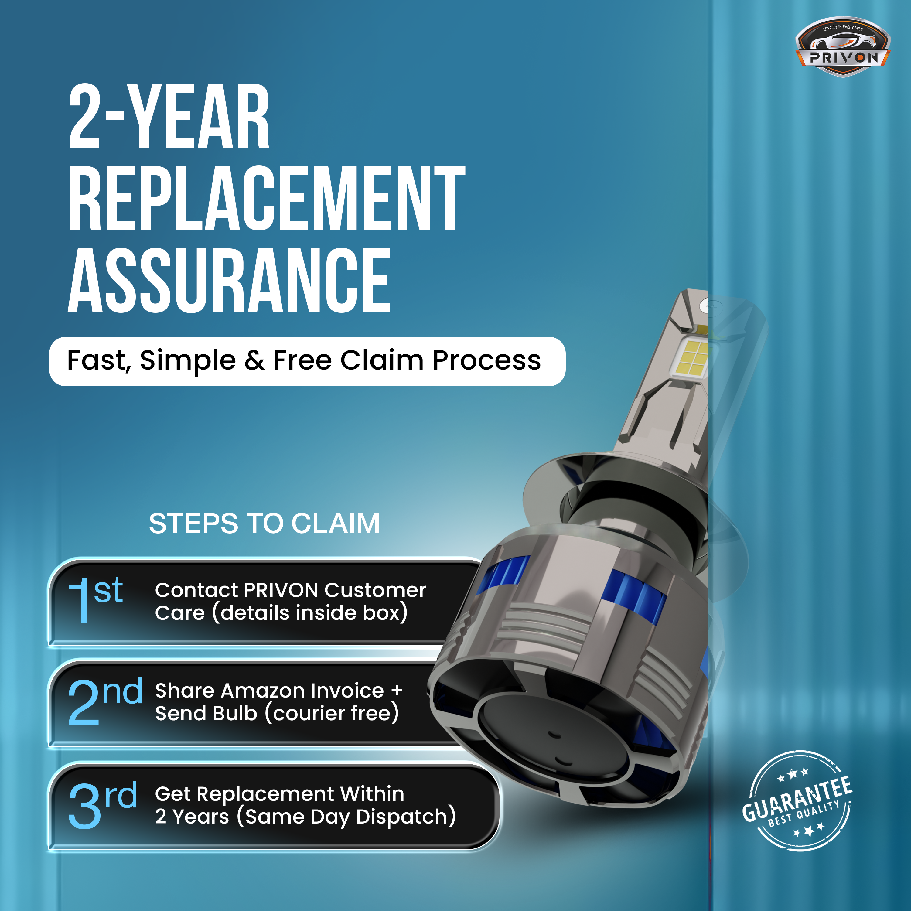 210W white LED Headlight bulb for car | 21000LM | 6500k | 02 years replacement guarantee