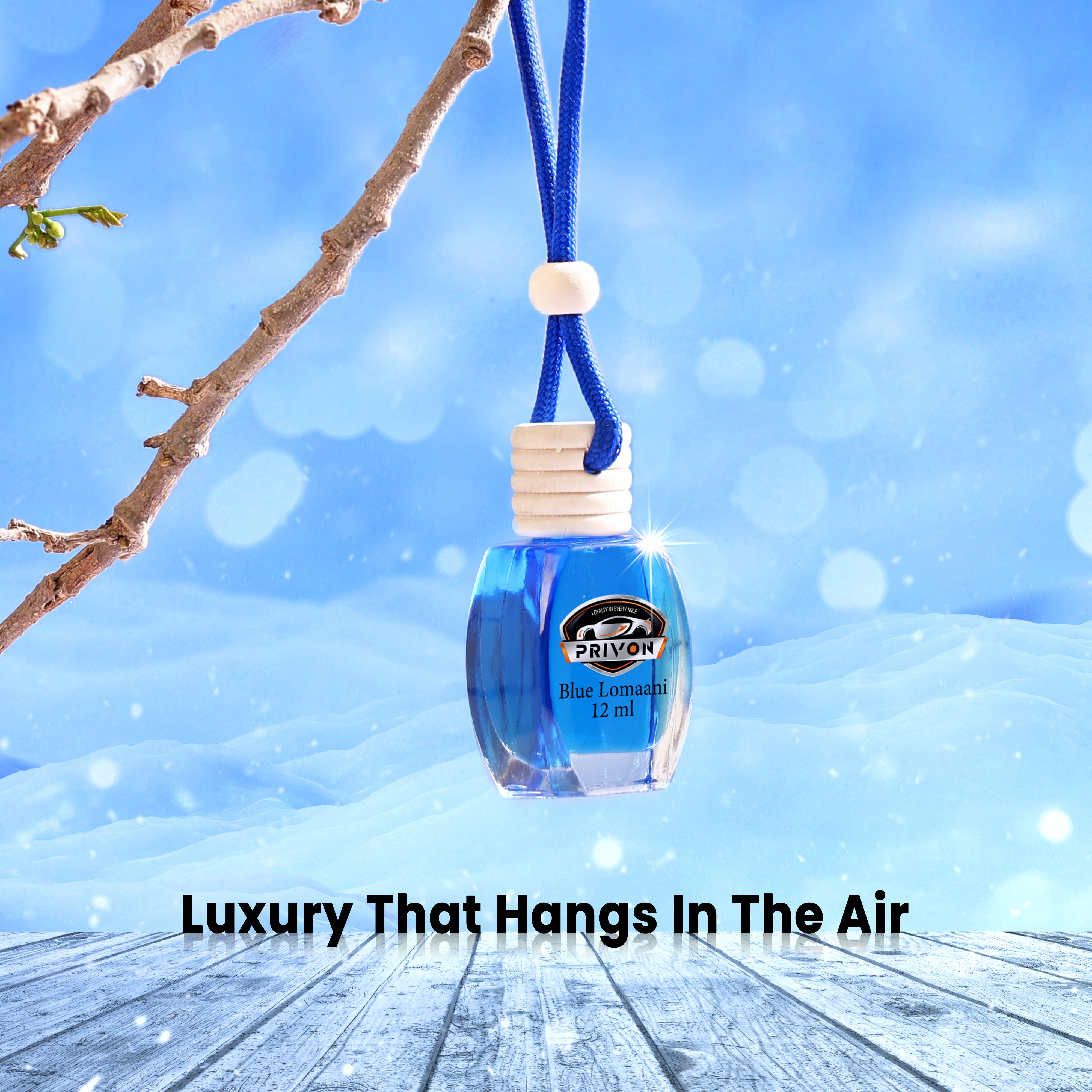 PRIVON Car Perfume Diffuser | 120 Days Long Lasting fragrance | Car Air Freshener Hanging Pod with 15 ml Refill Pack | Natural Organic Essential Oil | 27 ml - pack of 1 (pack of 1, Blue Lomaani)