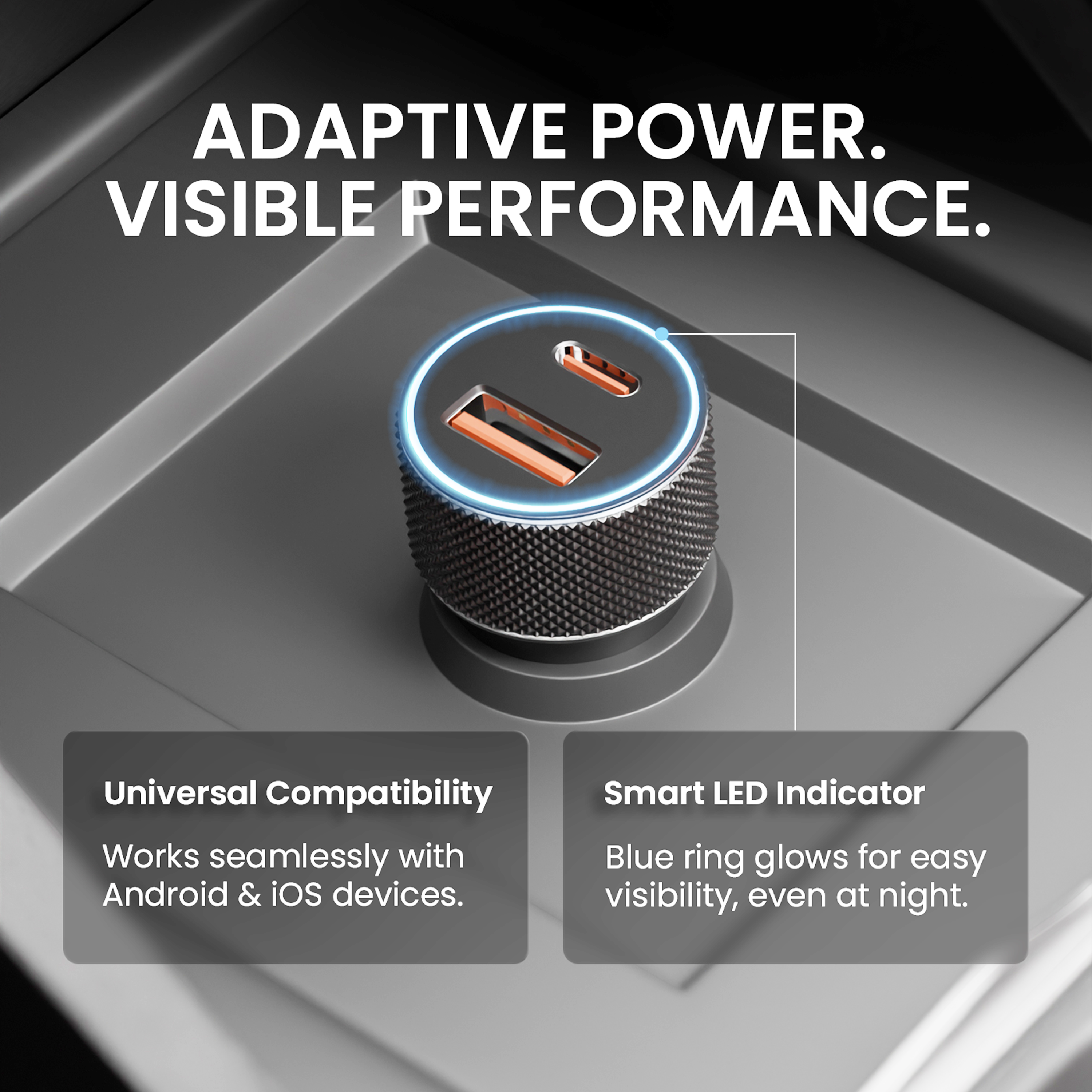 PRIVON 60 W Fast Car Charger with 3-in-1 Multi-Device Cable, 2 Ports (1× USB-A + 1× Type-C), PD & QC Fast Charging – Compatible with iOS & Android Mobile, Tablet, Earbuds, Power Bank & Smartwatch