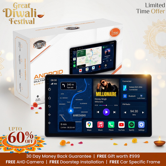 PRIVON 9 inch car Android Multimedia Player – 2GB + 32GB | Android 15 | Full HD | Door-step installation & Car-Specific Frame Included | 1-Year Warranty