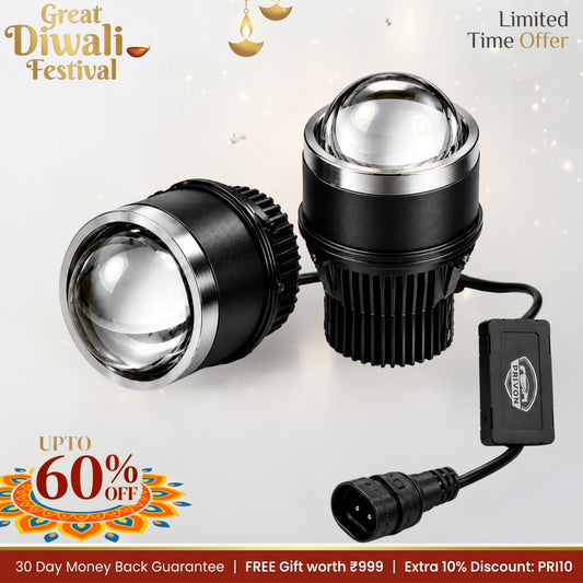 PRIVON 180W 3 inch Bi-LED projector fog lamp for car - Tri color (White, Warm white, Yellow) | 18000 Lumens | 1-Year Warranty | Plug & Play, (180W/pair, Pack of 2)