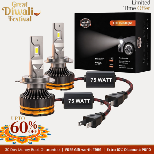 PRIVON 150W White LED Headlight Bulb For Car |6000K White Light| 02 Years Replacement guarantee