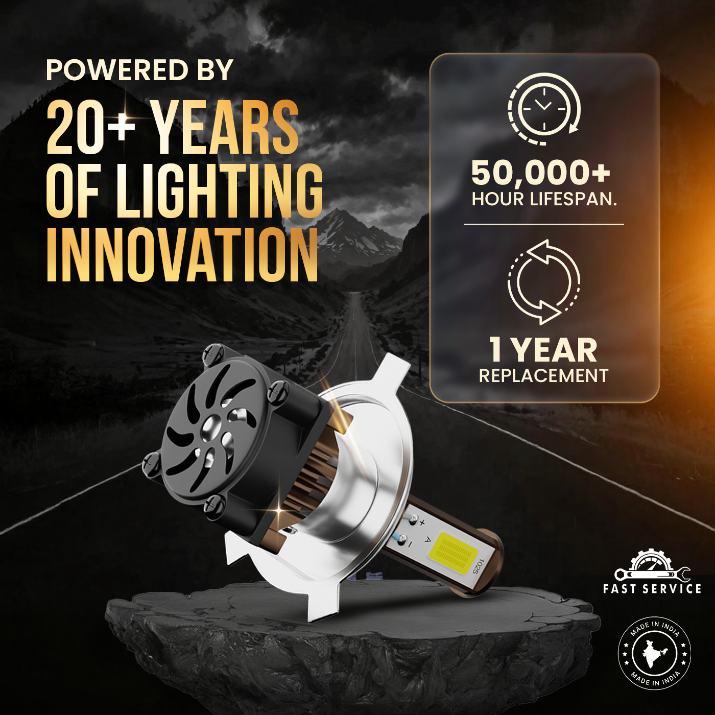 PRIVON 60W LED Headlight for Bike – 7000LM, 6000K White Light | Plug & Play | 1-Year Warranty | Ultra Bright LED Light for Night Ride (H4, pack of 1)