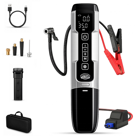 PRIVON 5-in-1 Car Emergency Kit with Jump Starter, Tyre Inflator, Vacuum Cleaner & LED Emergency Light